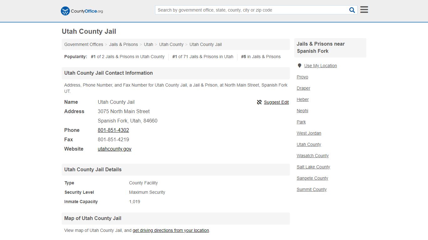 Utah County Jail - Spanish Fork, UT (Address, Phone, and Fax)
